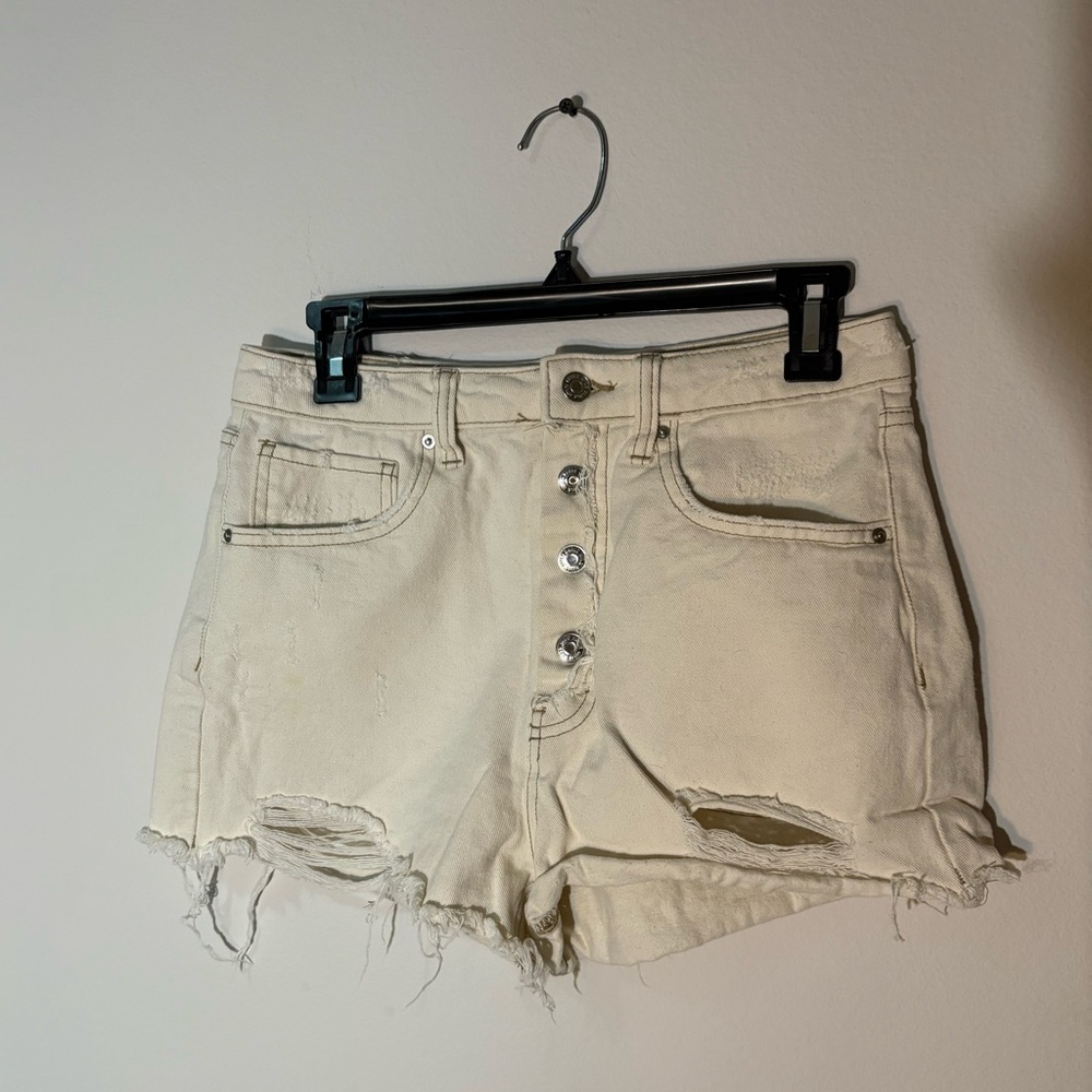 Cream Denim Shorts